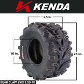 Kenda Bear Claw 25x12.5-10 Rear Off-Road Tires For ATV, UTV or SXS (2-Pack)